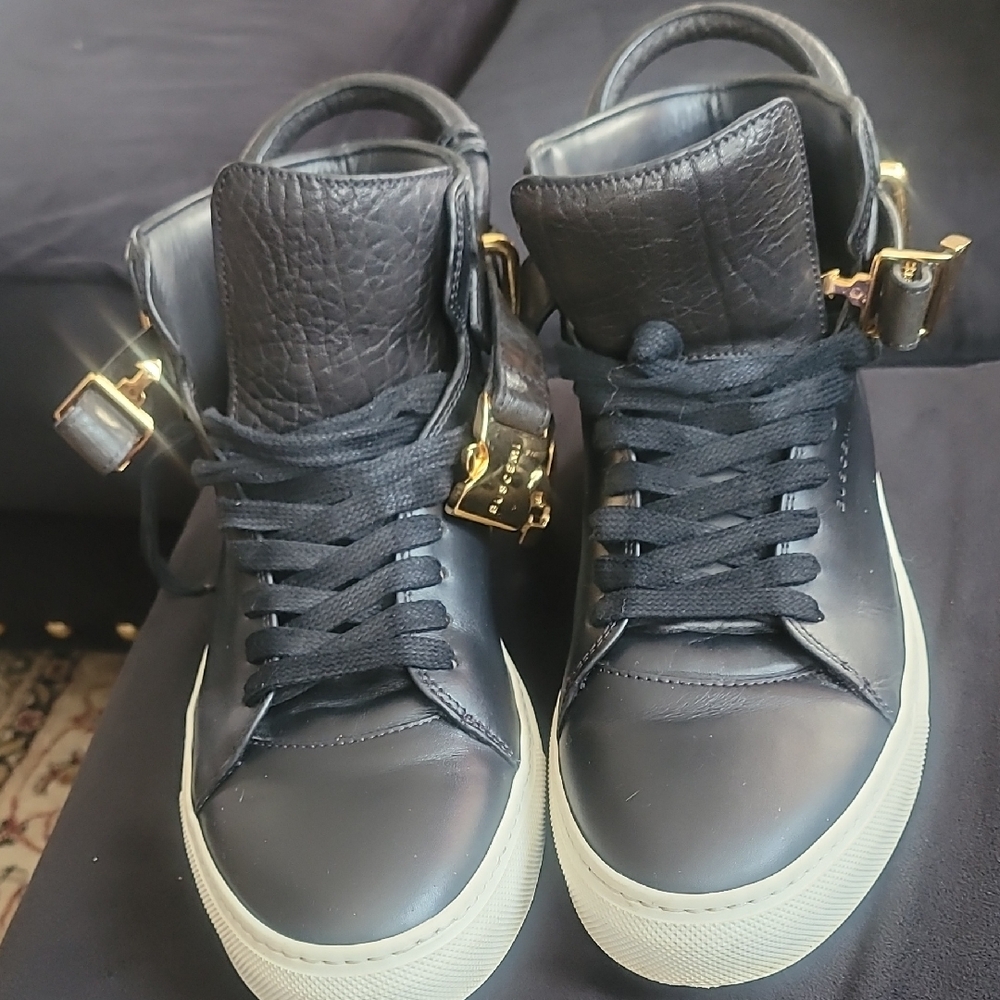 Men's Black Leather Buscemi High-Top Sneakers